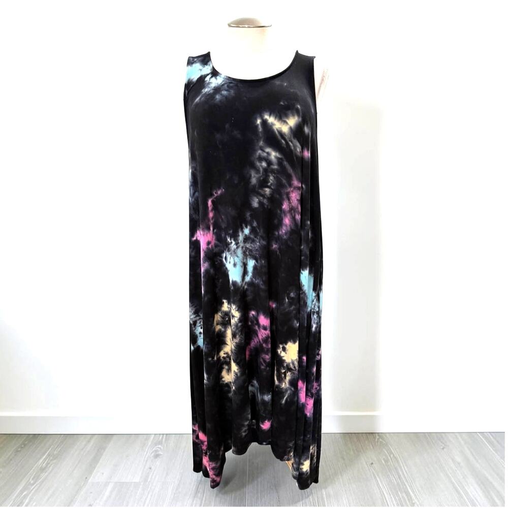 Torrid Plus Size 4 Black Pink Blue Tie Dye Super Soft Hi Low Hem Maxi Dress 4X